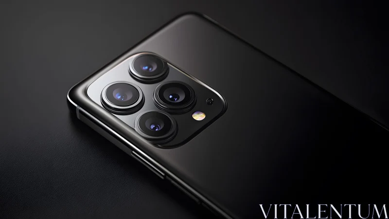 Sleek black smartphone with quad camera, modern minimalist style.