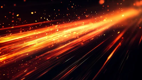 Luminous Motion: Fiery Particles Stream Diagonally Across Black