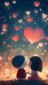 Two Souls Embrace While Hearts Ascend Through Twilight