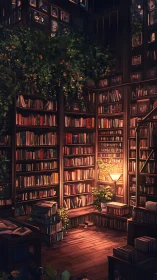 Sunlit Corner Library Where Vines Whisper to Bookshelves.