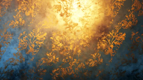 Metallic damask pattern overlays illuminated textured surface