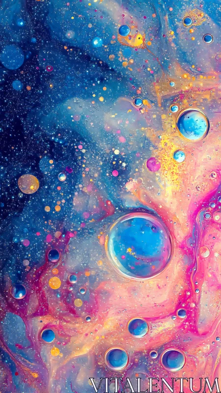 Cosmic oil droplets suspended in swirling nebular pigments.