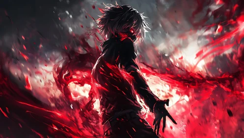 Storm-lit antihero wrapped in swirling crimson power.