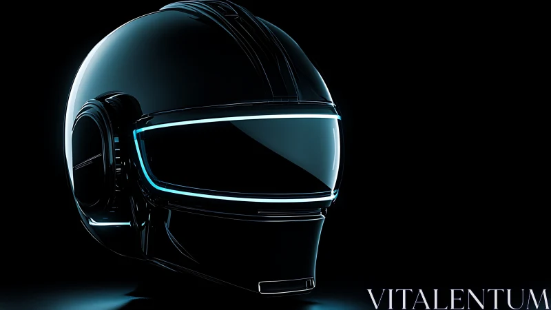 Glossy cyber helmet with neon visor on black background.