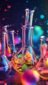 Chromatic laboratory glassware with iridescent liquid refractions