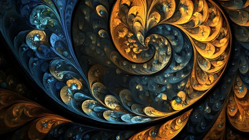 Golden and teal fractal swirls in a dreamy night spiral.