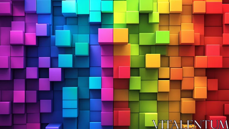 Vibrant 3D cubes in full rainbow gradient color spectrum.
