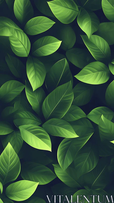Green leaves are arranged in a layered repeating pattern