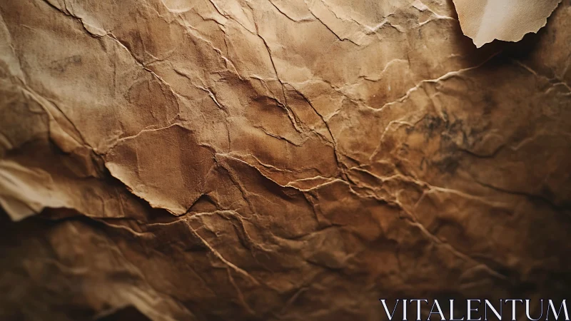 Vintage crumpled paper macro texture with warm tonal gradient.