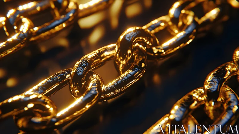 Shiny golden metal chain links in dramatic close-up macro view.