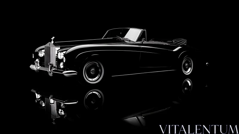 Classic black luxury convertible glows against deep shadow