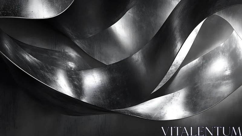 Abstract metallic ribbons in monochrome modern art style.