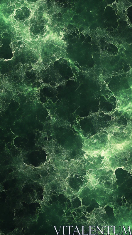 Nebulous emerald energy web in deep cosmic void.