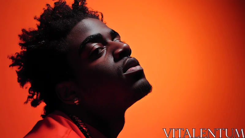 Velvet-shadowed profile basking in molten orange glow.