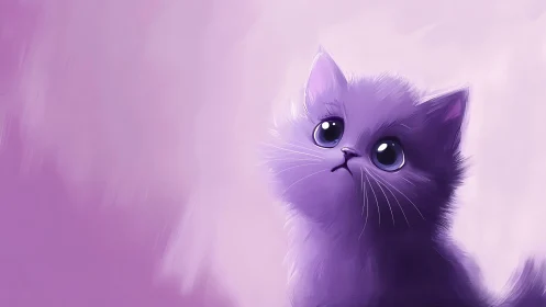 Whimsical Purple Cat with Luminous Eyes Against Soft Gradient