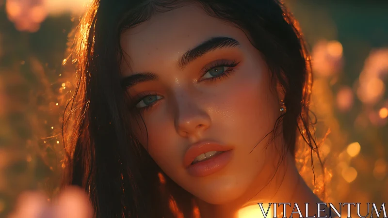 Sunlit portrait captures luminous skin in golden hour field