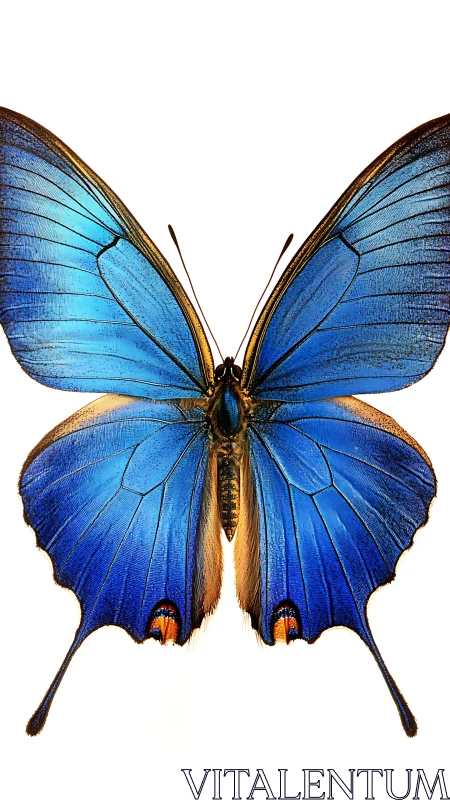 Brilliant blue butterfly opens delicate wings in quiet grace