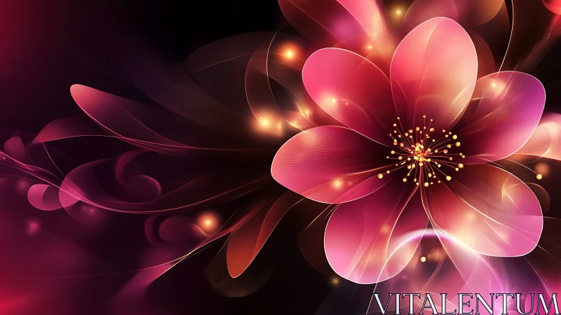 Luminescent Pink Floral Fantasy with Golden Light Particles