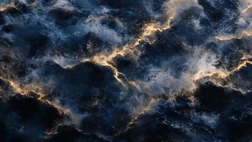 Stormlit cosmic surf where lightning sketches the sea skyline.