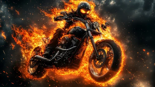 Infernal motorcycle rider encased in dynamic plasma flame field.