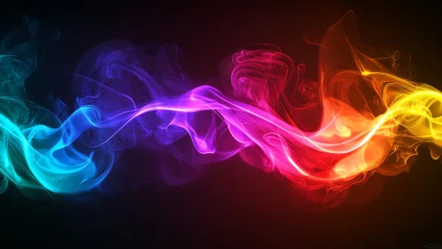 Prismatic smoke river weaving neon light across darkness.