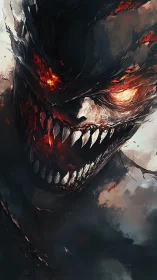 Demonic entity portrait with molten eyes and serrated jaws