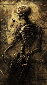 Biomechanical skeletal diagram under alchemical schematics.