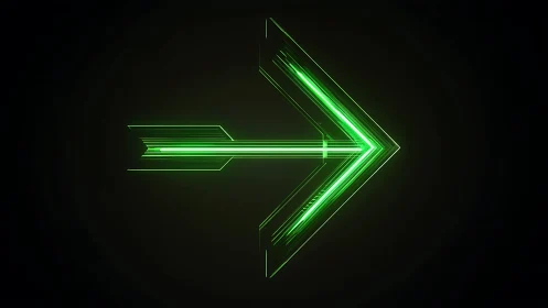 Neon green arrow glows with sharp futuristic vector lines.