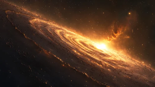 Inclined luminous galactic disk with dense stellar field.