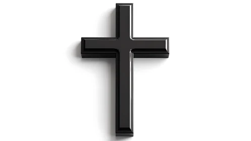Glossy black Latin cross with minimalist 3D relief rendering.