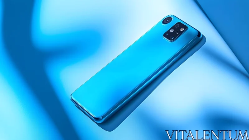 Sleek blue smartphone on glossy surface in modern minimalist style.