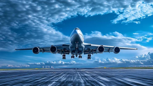 Majestic passenger jet lifting into a bright blue sky.