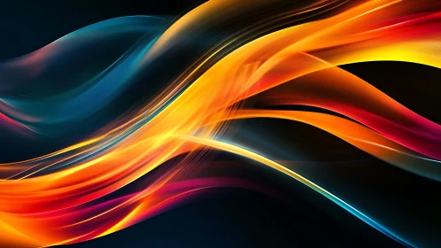 Digital painting of luminous flowing ribbons on dark field.