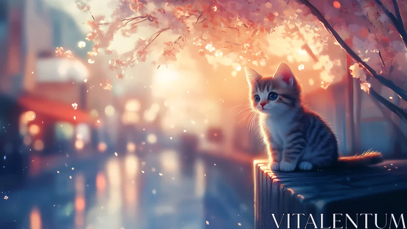 Solitary Kitten at Dusk: Golden Hour Bokeh Composition.