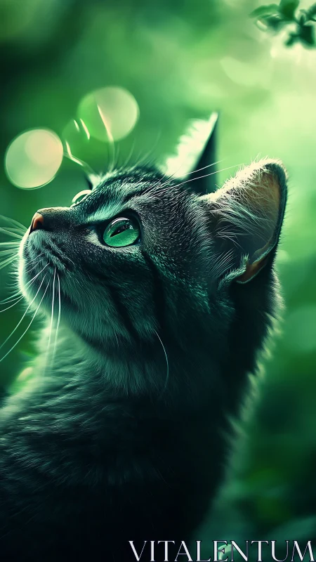 Feline Gaze Pierces Through Verdant Dreamscape