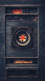 Aged cassette deck front panel showcases corroded mechanics