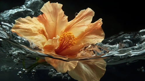 Hibiscus Bloom Suspended in Water: Macro Floral Composition.