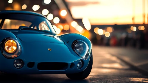 Sunset drive with a turquoise classic ready to roam the city.