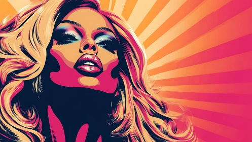 Sunburst siren in neon glam, gazing into imagined applause.