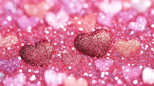 Glitter heart macro with vibrant pink bokeh background.