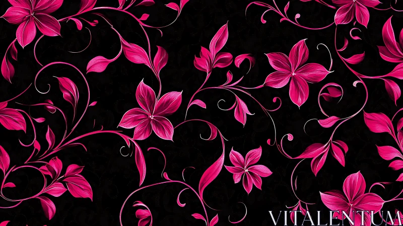 Vibrant Magenta Floral Pattern on Black Background