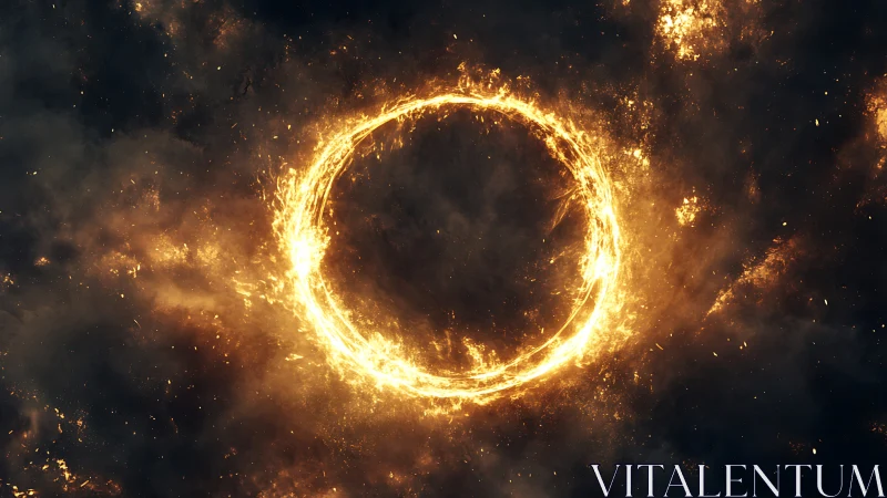 Luminous Fire Ring. Intense golden plasma erupts through cosmic darkness.