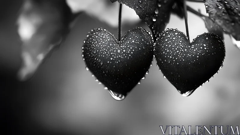 Crystalline Hearts Weeping Rain in Monochrome Silence