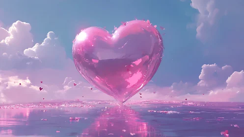 Giant Crystal Heart Floating in Pink Skies.