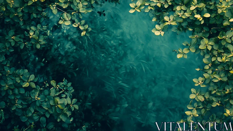 Aerial Aquatic Perspective: Layered Foliage Over Reflective Water.