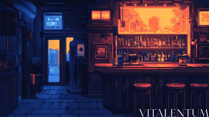 Cinematic neon bar interior uses high-contrast blue orange palette
