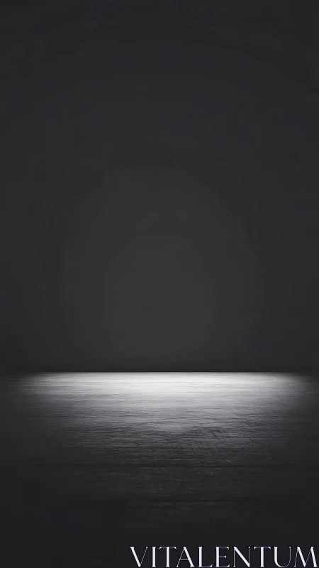 Isolated spotlight on dark wooden floor in empty space.