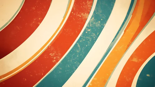 Curved retro color stripes run diagonally across textured field