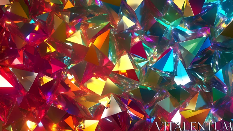 Multicolored refractive polygonal crystal cluster surface.
