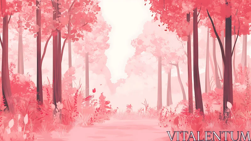 Enchanted Pink Forest Path - A Dreamy Nature Escape.